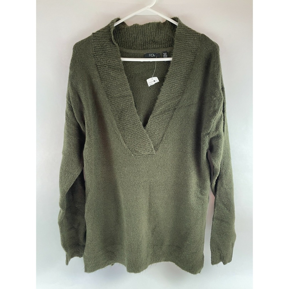 RDI Sweater Women's Size S Oversized Military Green Deep V Neck Pullover NWT